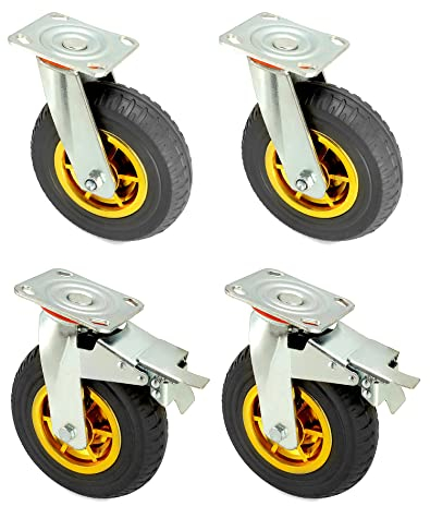 QWORK® 4X Ruote per carichi pesanti 200 mm, Ruote girevoli fino a 280 kg per ruota, per trasporto di mobili e trasporto industriale (2 ruote girevoli + 2 ruote freno)