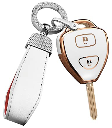 ontto Smart Autoschlüssel Hülle Schlüsselhülle Passt für Toyota Corolla Camry Reiz RAV4 Crown Avalon Venza Matrix Auris Zubehör TPU Schutzhülle Cover Schlüsselanhänger Schlüsseletui 2 Taste-C Beige