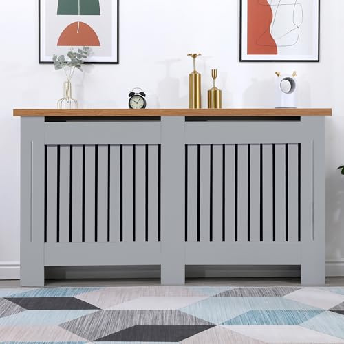 Radiator Cover Large, Radiator Cover, Vertical Slatted Modern Radiator Covers MDF Wood Cabinet Shelf Heating Covers For Living Room, Hallway (19D x 152W x 83.2H CM)