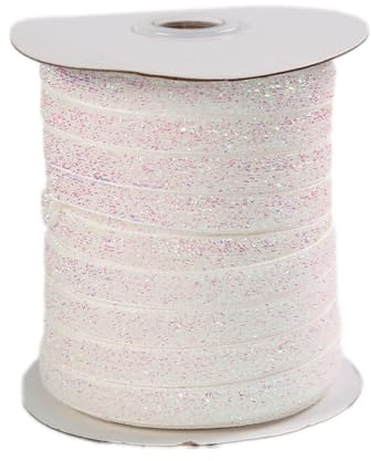 Whakano Samtband Glitzer Samt Dekoband Schleifenband Schmuckband Geschenkband,zum Verpacken von Geschenken,Nähen,Hochzeitsdekoration,Weihnachtsdekoration,Buntes Weiß,1 cm x 50 Yards