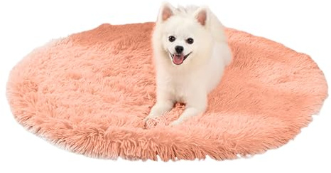 PETCUTE Anti-stress hundkudde, rund hundkudde med halkfri bas, mjukt plyschtyg, tvättbar hundbäddmadrass, ortopedisk hundsäng, bekväm, hundmadrass