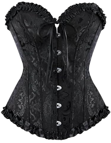 LSFYSZD Women's Lace Up Boned Overbust Corset Bustier Lingerie Bodyshaper Top Plus Size (Black, S)