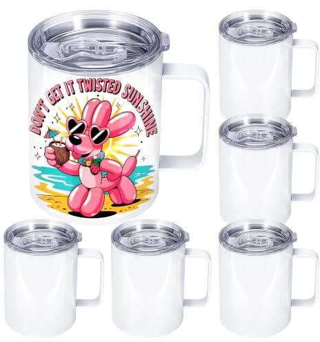 JYLJINGYULI Sublimationsbecher mit Griff, Kaffee-Rohlinge, mit Deckel und Strohhalm, blanko, gerade, dünne isolierte Becher, Edelstahl-Wasserflasche für Bastelarbeiten, 340 ml, 6 Stück