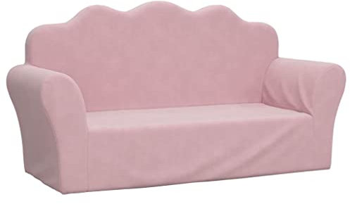 vidaXL Kindersofa 2-Sitzer, Sofa Abnehmbarer Bezug, Gepolstert Kindersessel Zweisitzer, Spielsofa Kindercouch Kindermöbel, Rosa Weich Plüsch