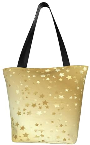 BEntLi Umhängetasche, Canvas Tote Große Tasche Damen Casual Handtasche Wiederverwendbare Einkaufstaschen,Viele Sterne Gold nahtlos
