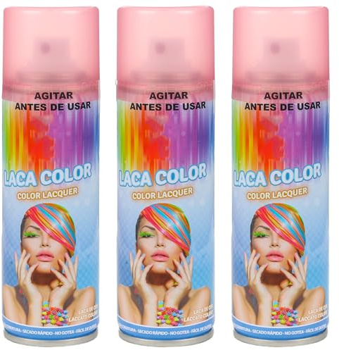 Spray Temporal con Color para Cabello - Efecto Vibrante, Fácil Lavado, Apto para Todos los Tipos, Secado Rápido, Ideal para Fiestas y Eventos, 125ml (Color Rosa, 3 unit)
