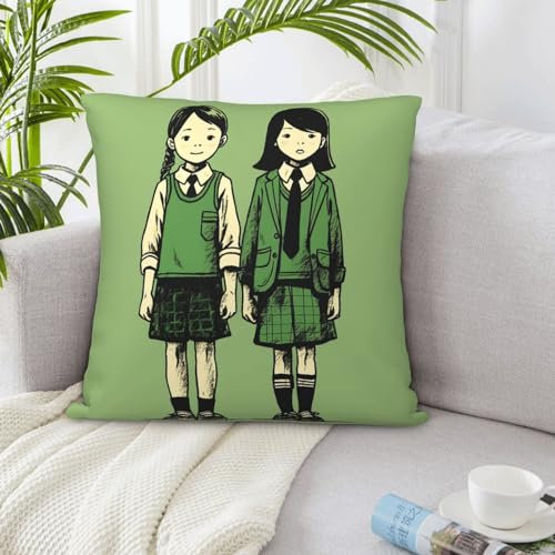 VTCTOASY Dekorativer Überwurf-Kissenbezug, 66 x 66 cm, quadratische Kissenbezüge, Person in grüner Kleidung, Überwurfkissenbezug für Sofa, doppelseitig, Plüsch-Kissenbezug für Wohnzimmer