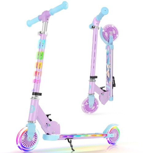 BELEEV V3 Patinete Niña 3 Años, Patinete Infantil Plegable de 2 Ruedas, Ruedas con Luz LED, Vástago y Plataforma, 4 Alturas Ajustables, Patinete para Niñas Niños de 3 a 12 Años, Scooter