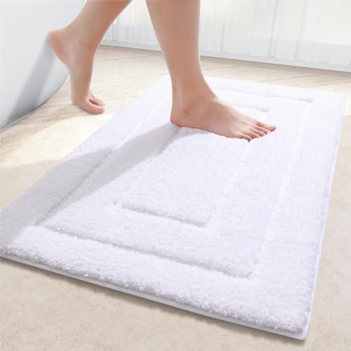 Homaxy Mikrofaser Badezimmerteppich Badematte rutschfest - 40x60 cm, Weiß | weich gefühl, flauschig bequem, rutschfeste TPR-rückseite, maschinenwaschbar, grpßartig wasserabsorbierend, breite anwendung