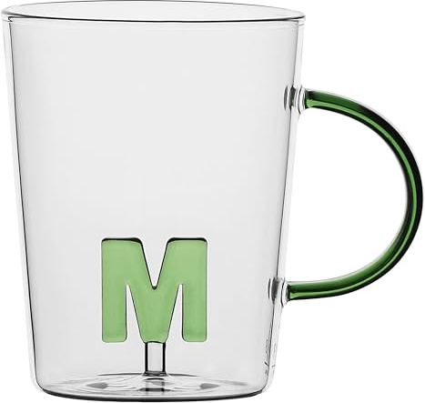 LA PORCELLANA BIANCA - Tazza Lettera 'M' in vetro borosilicato, capacità 400 cc, collezione Allalettera
