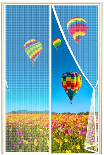 Magnetic Fly Screen Door, 300x245cm Chain, Full Size, Heavy Duty Curtain, Pet Friendly, for House, French Doors, White 1995-Size