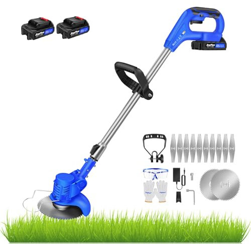 Metal Blade Strimmer, Grass Trimmer, Telescopic Cordless Strimmer, Garden Strimmer with 2x1.5Ah Battery, 10x Metal Blades, 2x Circular Saw Blades, Electric Weed Remover for Lawn Care and Weed Pruning