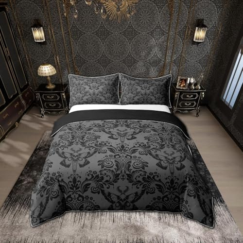 Loussiesd Set di Biancheria da Letto per Adulti - Motivo Floreale Damascato Vintage, Orientale Antico - Stile Gotico Bohémien per Letto Matrimoniale