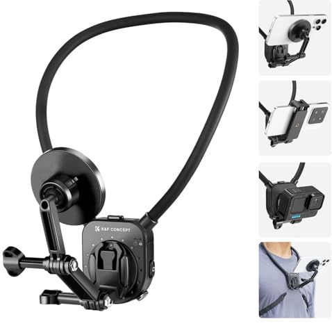 K&F Concept Soporte de Cuello Magnético para Cámara de Acción y Teléfono Compatible con DJI Osmo 360 Aciton GoPro iPhone 16 Samsung Android con Clip de Movíl, Soporte de Cuello para Grabación POV Vlog