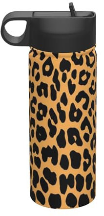 YFSGDLBN Sport-Trinkflasche mit Trinkhalm, Leopardenmuster, 530 ml