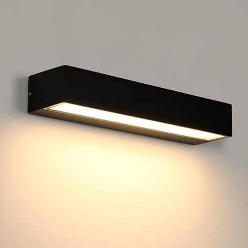 Riserva Applique Murale Exterieur LED, 16W Appliques Murales Interieures Noires, 3000K Blanc Chaud IP65 Étanche Applique Extérieure Murale pour Terrasse, Entrée, Jardin, Garage, Salon, 30cm