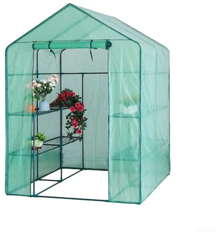 Eawfgtuw Stabile Gewächshausabdeckung, 210 x 143 x 195 cm, PVC, PE-Schutzfolie, Tomatenhaus mit Reißverschlusstür, für Garten, Balkon, Gemüse, Kräuteranbau (210 x 143 x 195 cm)