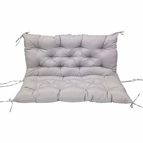Outdoor Schaukelbank Auflage mit Rückenlehne Wasserdicht Gartenmöbel Kissen für 2/3 Sitzer Schaukel 150x100x10cm Hellgrau inkl. 8 rutschfesten Bändern zur sicheren Befestigung