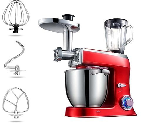 Batidora eléctrica de 1500 W para hornear, batidora de alimentos de 6 velocidades con cuencos de acero inoxidable de 7,5 l, batidora para pasteles, máquina para amasar con batidor, batidor de gan