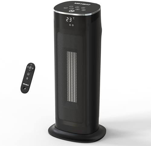 17 Inch Electric Heater 2000W Energy Efficient Space Heater with Thermostat Remote Control 75° Oscillating Portable Heater 3-Mode Tip-over & Overheat Protection Ceramic Fan Heater for Home Black