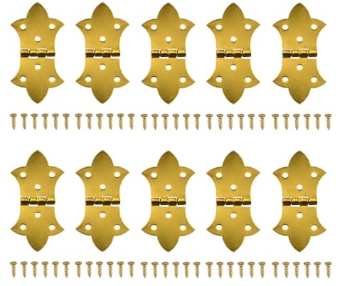 Antik Scharniere, 10-tlg Möbelband Metall-Scharniere Klein Möbelscharniere Ersatz mit Schrauben (Gold)