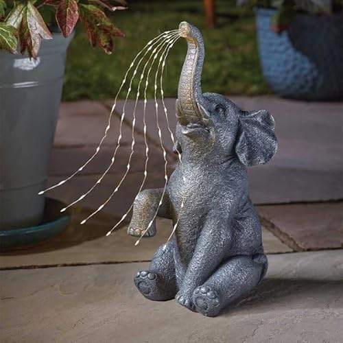 Garden Mile Grande statue d'éléphant - Décoration de jardin - Figurine d'éléphant - Lumières LED à énergie solaire - Cadeau pour maman, cadeau d'anniversaire pour femme, décoration extérieure pour