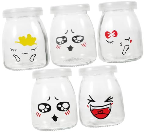 Homoyoyo 5pièces Pots De Yaourt Verre Coupes à Dessert Bouteilles De Lait Et Gelée Lot De Motifs Aléatoires
