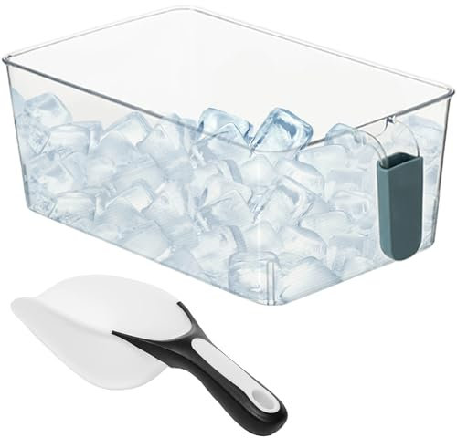 Bin de hielo para congelador con bola de plástico, papel de hielo con mango de extracción, cubo de almacenamiento transparente para el hogar, bares, restaurantes.