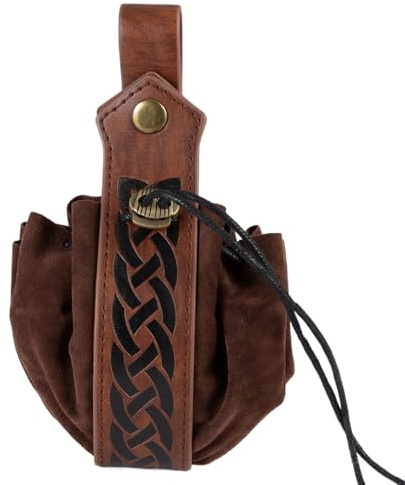 Pochette À Cordon en Cuir | Porte-Monnaie Vintage en Cuir Synthétique | Petite Bourse Rétro À La Ceinture | Sac en Faux Médiéval Vintage pour Le Quotidien, Cosplay | Porte-Monnaie Portable Rétro