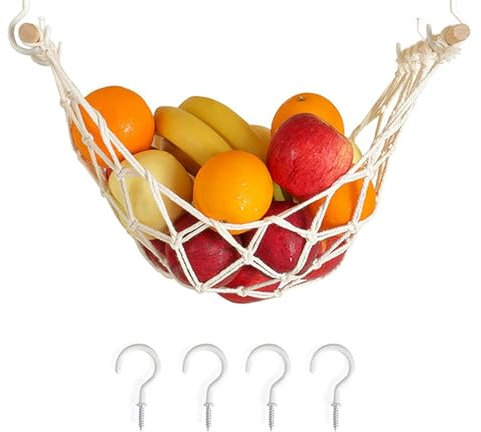 Frutero Rectangular Colgante, Cesta de Frutas Debajo del Armario de Cocina para Guardar plátanos, Cesta Colgante de Encaje Tejido a Mano.