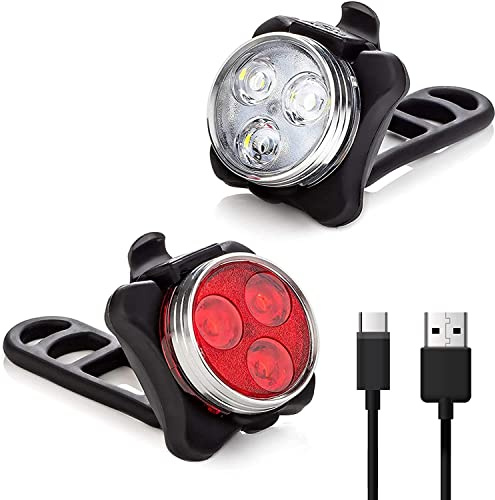 LED Licht Wiederaufladbares 2er Set, Helles Licht, Kompakt und Wasserdicht, Langlebiger Akku, LED Lampe Set für Außenbereich, kann auch als Kinderwagen Licht/Rucksack Licht (Schwarz)