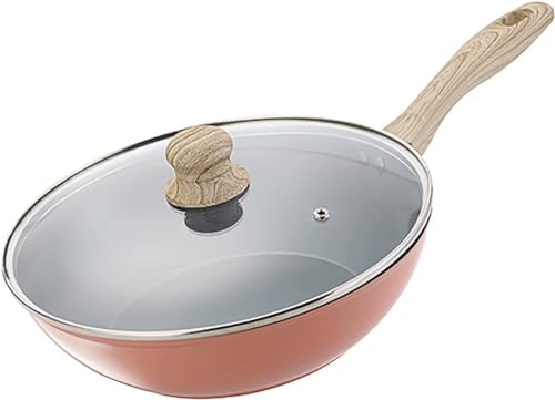 Wokpfanne mit Deckel, Bratpfanne aus Aluminiumlegierung, mit Stielkasserollen, metallische Antihaft-Bratpfanne, geeignet für alle Wärmequellen, einschließlich Induktion(1-28cm)