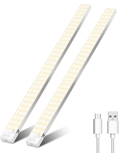 Unterbauleuchte Küche LED Schrankbeleuchtung mit Bewegungsmelder Innen Akku 60cm 3Stück,Schranklicht Schrankleuchten Lichtleiste mit Sensor für Kleiderschran/Unterschrank/Treppe/Kofferraum-Warmweiß