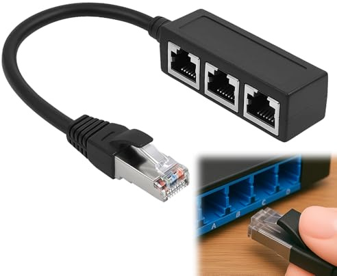Duplicador RJ45, Ethernet Splitter 1 Macho a 3 Hembras, Adaptador de Conector RJ45 Compatible con Cat5, Cat5e, Cat6, Cat7, para ADSL, Routers, Conmutadores,TV