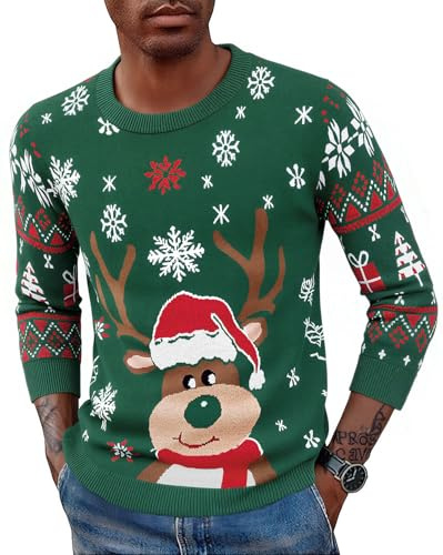 Saodimallsu jultröja familj set rund hals långärmad jul stickad tröja herr dam barn renmönster pullover vinter varm jultröja, C-grön herr, L