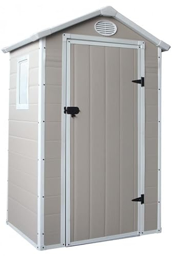 Jôbu Abri de Jardin en Résine Beige 1,34m² | Rangement Extérieur avec Kit d'ancrage | Porte Verrouillable, Fenêtre, Ventilation | Structure Acier Galvanisé