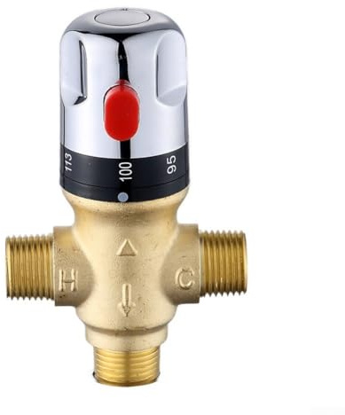 Vanne de mélange thermostatique, filetage NPT 1,27 cm, régulateur d'eau chaude et froide en laiton avec clapet anti-retour intégré, pour contrôle de la température de l'eau (A)