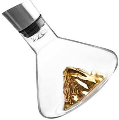 DEARMAMY Decantador de Vino de Cristal Artístico de 1500 Ml Diseño Sencillo Boca Inclinada Color Dorado Recipiente Práctico para Decantar Vinos y Brandy Rápidamente