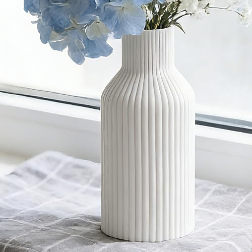 Jarrón de Cerámica 20 cm, Ideal para Salón, Comedor, Oficina, Decoración de Flores Frescas y Secas, Jarrón Decorativo para Hierba de Las Pampas, Diseño Moderno Bohemio