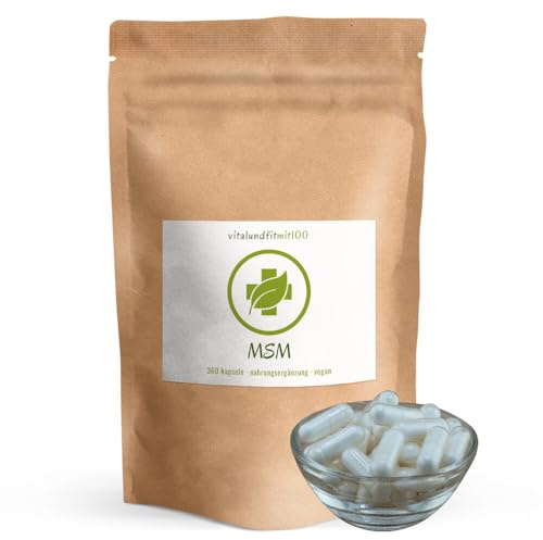 vitalundfitmit100 MSM Kapseln 2000 mg, 360 Kapseln, Organischer Schwefel, 99,99% rein, vegan