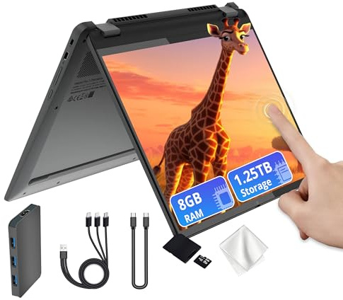 Lenovo Flex 5i Chromebook Plus 14 WUXGA Touchscreen 2-in-1 Laptop, Intel Core i5-1334U, 8GB LPDDR4x, 1.25TB Storage (256GB SSD&1TB Docking Station), Backlit Keyboard, FHD Camera, Chrome OS, Gray