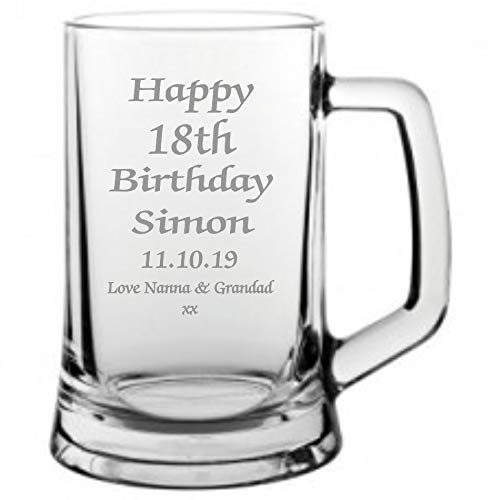 Lucy G 18th Birthday Pint Glass Tankard, Engraved, Satin Lined Gift Box, Men's Birthday Gift