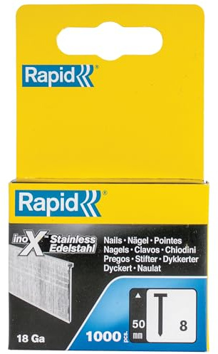 Rapid Nägel Typ 8, 50 mm, 18 Ga Stauchkopfnägel aus Edelstahl, 1000 Stück, für Holzverbindungen und Innenausbau