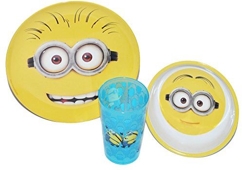 alles-meine.de GmbH 3 TLG. Geschirrset Minions - Melamin Trinkbecher + Teller + Müslischale - Kindergeschirr Frühstücksset Minion ich einfach unverbesserlich 2 - für Jungen Mädch..