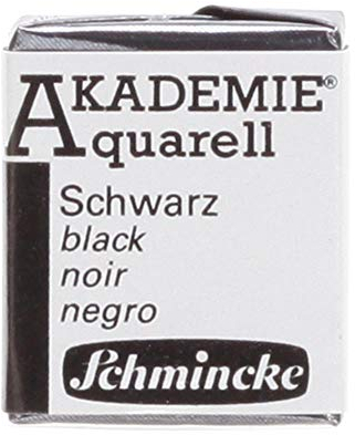 Schmincke – AKADEMIE® Aquarell, feine Künstler-Aquarellfarben, Schwarz, 16 782 044, halbes Näpfchen, Aquarellmalerei, vegane Wasserfarbe