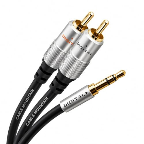 Cable Mountain 15m RCA to 3.5mm Cable, Gold Plated Phono to Mini Jack | Stereo Audio Lead | Hi-Fi Amplifier, Speaker, Turntable, TV, DJ Controller