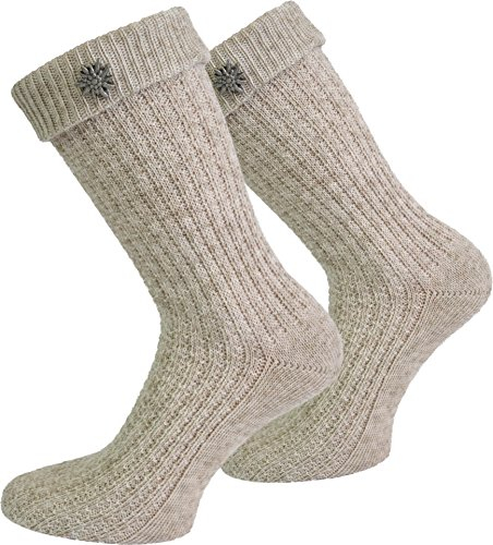 normani Trachtensocken Umschlag-Söckchen im Landhaus-Stil Farbe Naturmelange mit Edelweiß-Anstecker Größe 39/42
