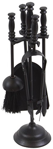 Fire Vida 5 Piece Malham Fireplace Companion Set - Black Steel Fireside Tool Kit with Stand - Includes Poker, Tongs, Brush & Shovel - Ideal for Fireplaces, Wood Burners & Fire Pits