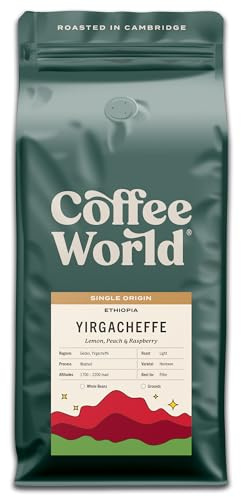 Coffee World, Ethiopia Yirgacheffe Single Origin, Roasted in Cambridge, Whole Coffee Beans, Retail Bag (1kg)
