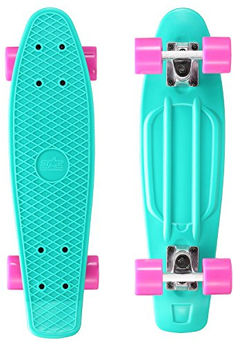 BIKESTAR Vintage Retro Cruiser Skateboard 60mm für Kinder und Erwachsene auch Anfänger ab ca. 6-8 Jahre | Türkis & Berry
